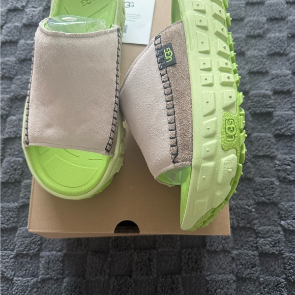 UGG Venture Daze Slide Sandals Neon Green Chunky Platform Suede Size 10/11 NIB - Picture 2 of 8